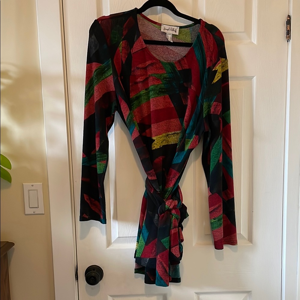 🌈 stunning rainbow abstract dress tunic with scarf Joseph Ribkoff 🇨🇦